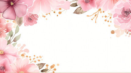 Pink flower frame background with watercolor