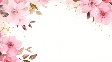 Fototapeta premium Pink flower frame background with watercolor