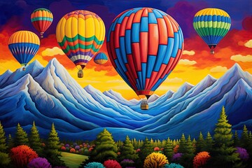 Fototapeta premium Colorful hot air balloons flying over the beautiful landscape of nature