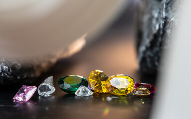 Natural Sapphire gemstone, Jewel or gems on black shine color, Collection of many natural gemstones...