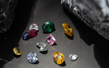 Natural Sapphire gemstone, Jewel or gems on black shine color, Collection of many natural gemstones...
