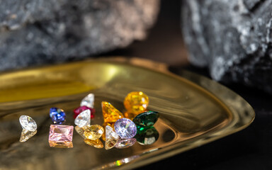 Natural Sapphire gemstone, Jewel or gems on black shine color, Collection of many natural gemstones...
