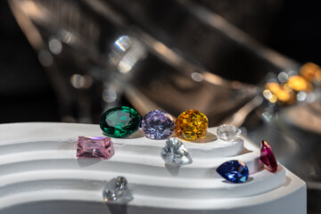 Natural Sapphire gemstone, Jewel or gems on black shine color, Collection of many natural gemstones...