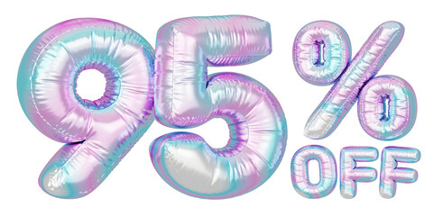 Holographic balloon 3d text. Typography. 3D illustration. 95% Off.