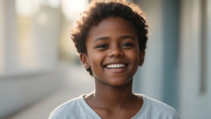 Beautiful African American child with smooth and healthy facial skin. A very cute portrait with a refreshing smile.