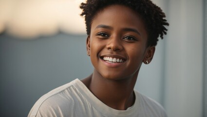 Beautiful African American child with smooth and healthy facial skin. A very cute portrait with a refreshing smile.