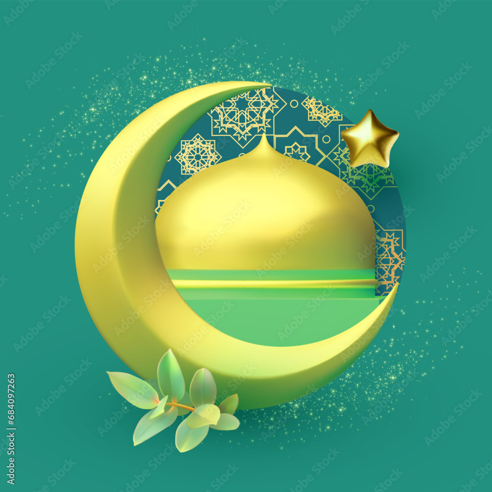 Wall mural Ramadan Kareem. Islamic greeting card template. 3D traditional holiday design.