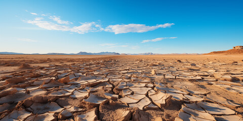 landscape of dry clay desert with cracked surface