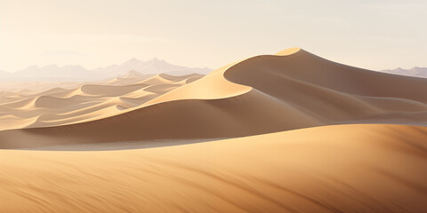 landscape of a hot desert with large sand dunes