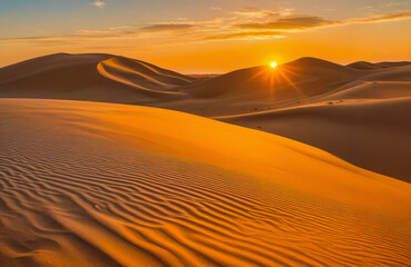 Fototapeta na wymiar Tranquil Sunset over Arid Desert Landscape. AI Generated