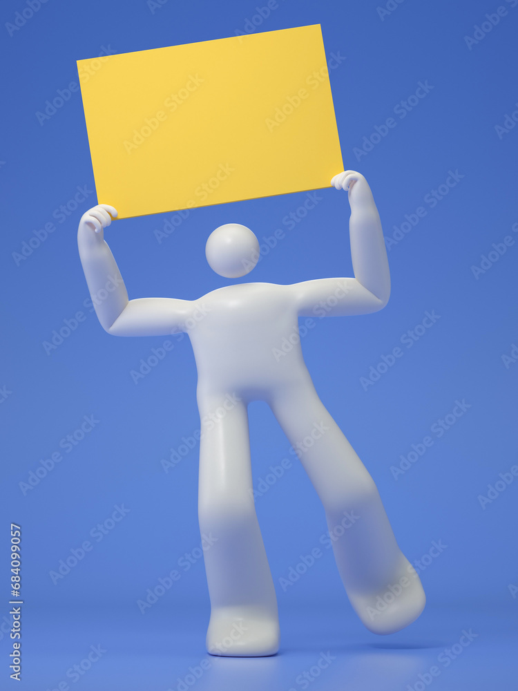 Poster cartoon characters holding an empty white board for insert a concept.3d rendering,conceptual image. 