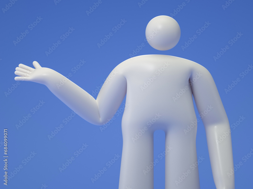 Poster a 3d cartoon character standing and showing hand at direction. 3d rendering,conceptual image, isolat