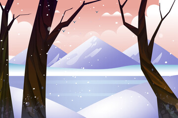 flat winter design landscape background