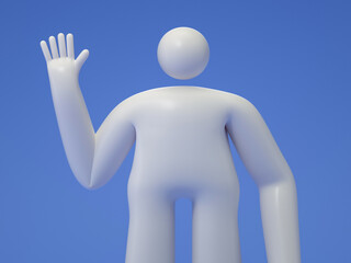 A 3D cartoon character greeting gesture, say hello,standing on a white background,3d rendering,conceptual image. isolated on white background.