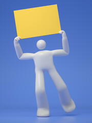 Cartoon characters holding an empty white board for insert a concept.3d rendering,conceptual image. isolated on white background.