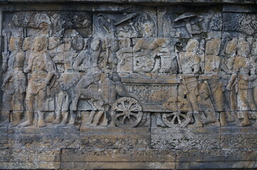 Bas relief stone sculpture at Borobudur, Indonesia