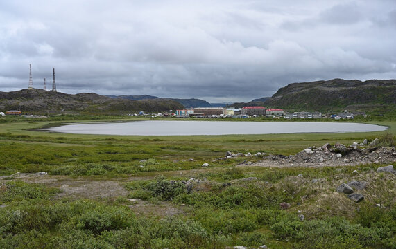 Settlement and Lake Lodeynoye, the northernmost settlement in Russia beyond the Arctic Circle