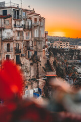 View of the beautiful city of Tropea in Calabria, Italy, during Sunset.