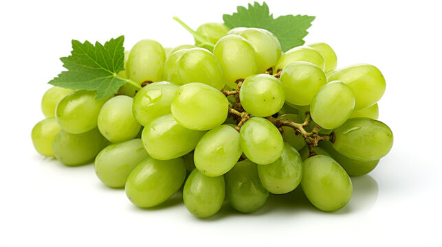 Green grapes cluster against a pristine white backdrop