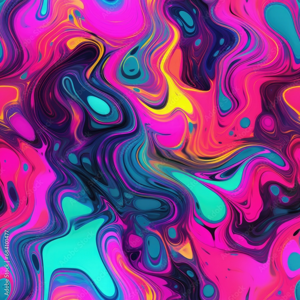 Poster seamless pattern of neon fluid vivid vibrant blob swirl art.