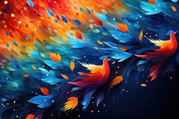 Abstract background with birtds and autumn leaves for Australia Day. - obrazy, fototapety, plakaty