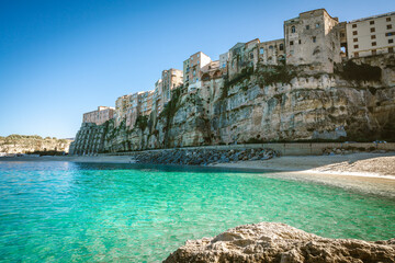 View of the beautiful city of Tropea in Calabria, Italy, during Sunset.