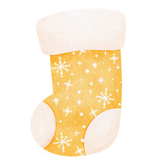 cute yellow socks with snowflakes watercolor hand drawing