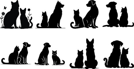 Cats And Dogs Sitting Silhouette Vector EPS