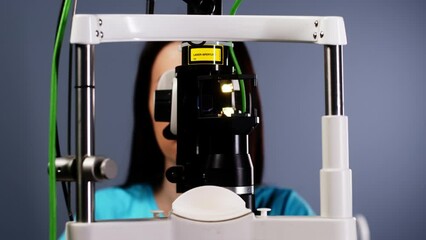 Laser vision correction. The doctor checks the patient's eyes. The concept of medical technologies, advertising of ophthalmic equipment.