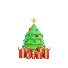 3D illustration of a Christmas tree with gift icon