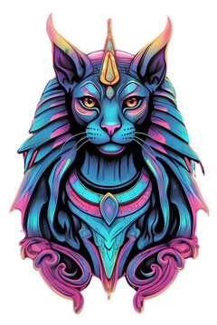 recommend clip art: Multicolor Fantasy Egyptian Cat for Sticker Clipart Shirt Logo Illustration Transparent PNG Generative AI
