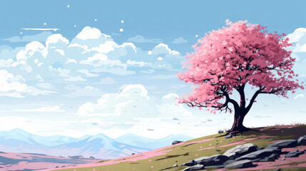 cherry tree on the hill_lonely_spring_wallpaper_3