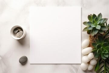 Minimal empty paper card mock up with succulent.