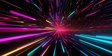 Obraz premium Abstract flight in retro neon hyper warp space in the tunnel 3d illustration