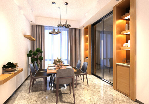 3d render. Modern dining room interior scene.