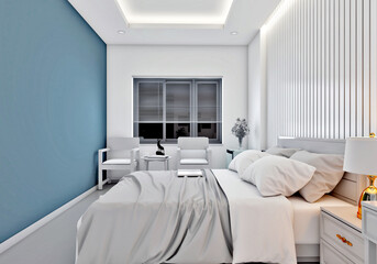 Fototapeta na wymiar 3d render. Modern hotel room interior scene.