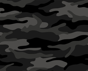 Full seamless gray military camouflage texture pattern vector. Black white textile fabric print. Army camo background.
