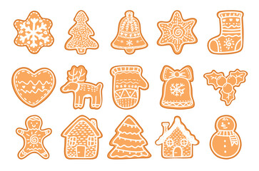 Vector set of hand drawn cute Christmas gingerbread cookies