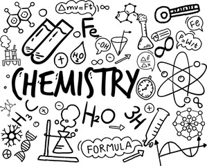 Hand Drawn Chemistry Doodle Icons Set