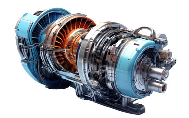 A Realistic Image Showcase of a Microturbine Engine on White or PNG Transparent Background