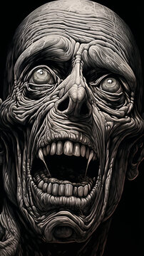 Absurd hyper-detailed scratch art In the style of black and white hyper-realism generative ai 
