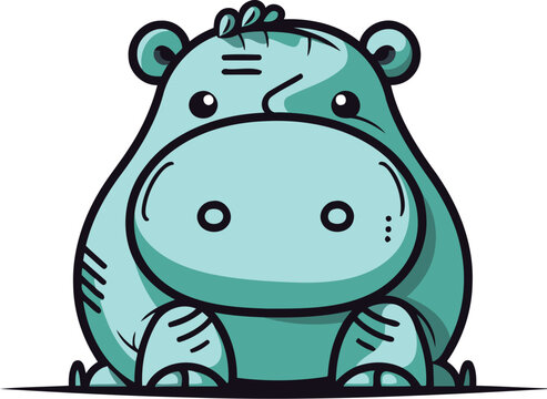 Cute cartoon hippopotamus on white background vector illustration