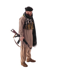 man in military outfit warrior PMC on a white background - obrazy, fototapety, plakaty