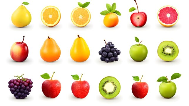 Graphic Design Diverse Tropical Fruits on White Background.