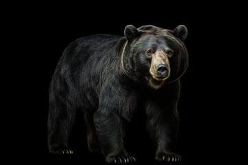Fototapeta premium A Bear on a black background, a Beautiful Predator. Banner, Image for books, albums, design.