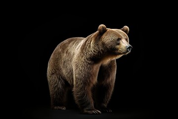 Obraz premium A Bear on a black background, a Beautiful Predator. Banner, Image for books, albums, design.