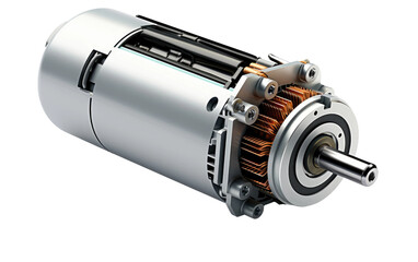 A Detailed Rendering of the PMDC Motor, a Technological Marvel in Electric Machinery on White or PNG Tarnsparent Background