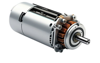 A Detailed Rendering of the PMDC Motor, a Technological Marvel in Electric Machinery on White or PNG Tarnsparent Background