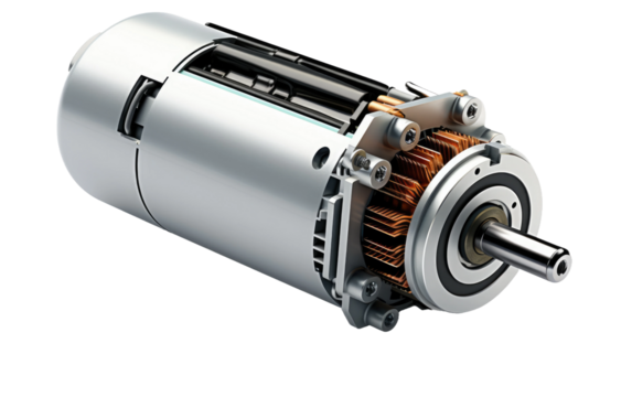 A Detailed Rendering of the PMDC Motor, a Technological Marvel in Electric Machinery on White or PNG Tarnsparent Background