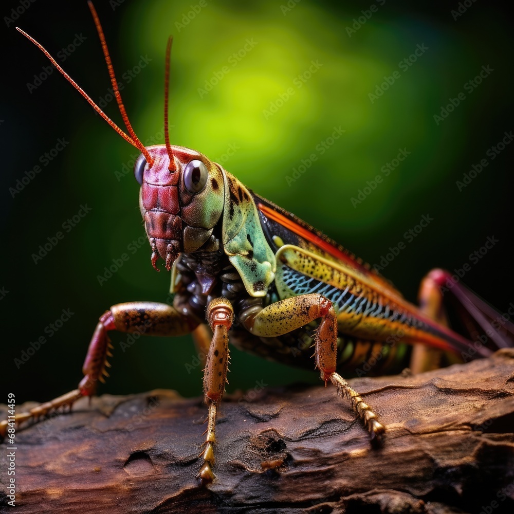 Aufkleber a close up of a grasshopper on a branch. generative ai.